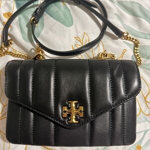 Tory Burch Black Leather Crossbody Bag with Gold Accents